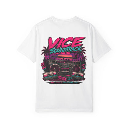 Vice Soundtrack Retro Streetwear T-Shirt – 80s Synthwave Boombox Graphic Tee, Cyberpunk Urban Apparel, Heavyweight Cotton Graphic Shirt