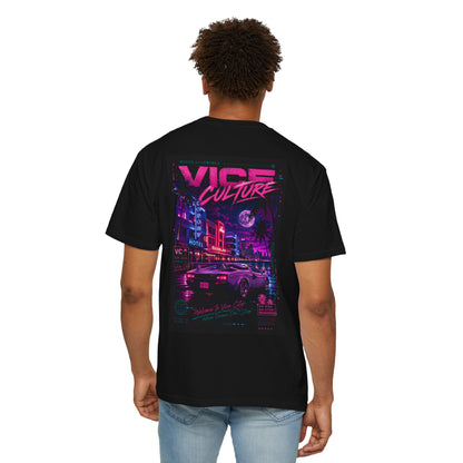 Vice Culture Oversized Neon Streetwear T-Shirt – Retro Cyberpunk City Back Print