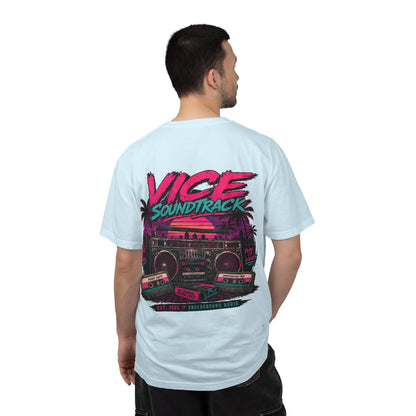 Vice Soundtrack Retro Streetwear T-Shirt – 80s Synthwave Boombox Graphic Tee, Cyberpunk Urban Apparel, Heavyweight Cotton Graphic Shirt