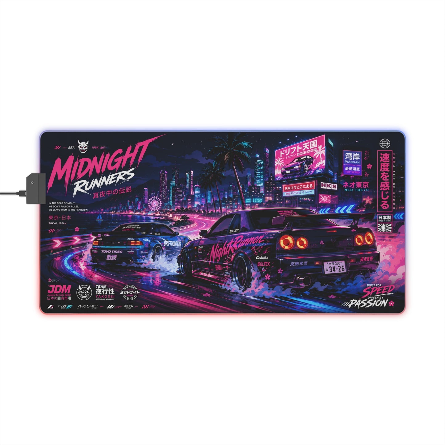 Retro Neon Racing LED Gaming Mouse Pad — "Midnight Runners" RGB Desk Mat