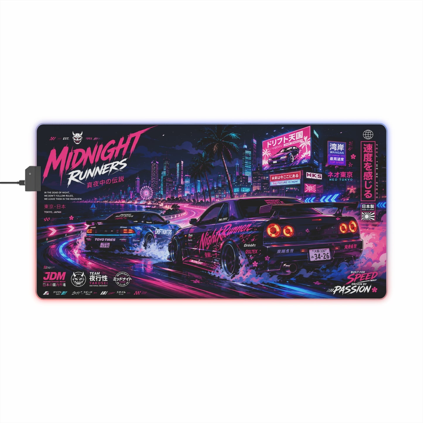 Retro Neon Racing LED Gaming Mouse Pad — "Midnight Runners" RGB Desk Mat