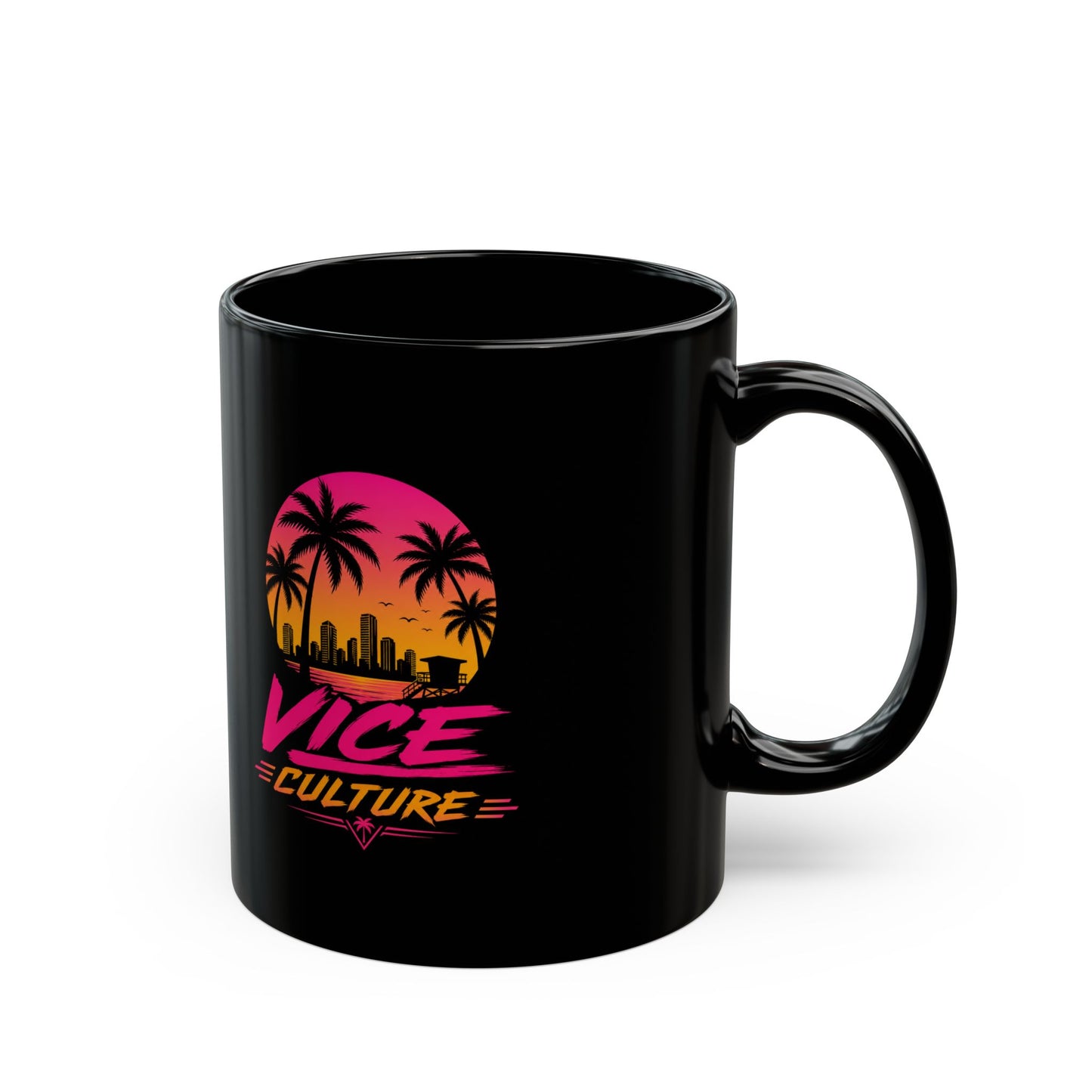 Vice Culture Miami Sunset Black Ceramic Mug – Retro Tropical Streetwear Coffee Cup