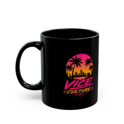 Vice Culture Miami Sunset Black Ceramic Mug – Retro Tropical Streetwear Coffee Cup
