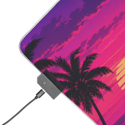 Vice City Sunset Retro Gaming Mouse Pad – Extended RGB Desk Mat, Synthwave Cyberpunk Supercar Aesthetics, Large Desk Pad
