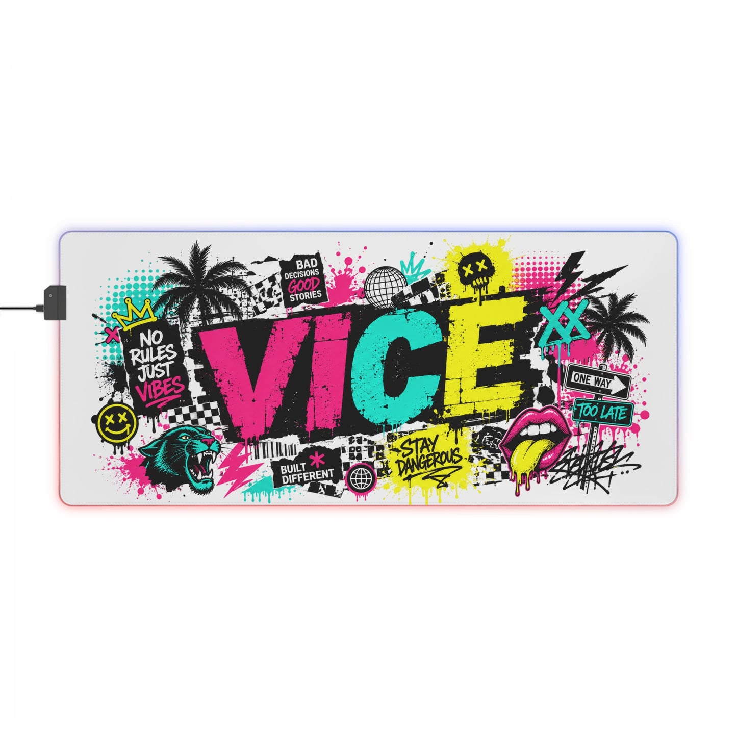 Vice City Streetwear Graffiti Gaming Mouse Pad – Extended RGB Desk Mat, Urban Street Art Gamer Setup, Cyberpunk Large Mousepad