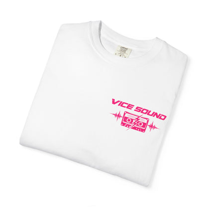 Vice Soundtrack Retro Streetwear T-Shirt – 80s Synthwave Boombox Graphic Tee, Cyberpunk Urban Apparel, Heavyweight Cotton Graphic Shirt