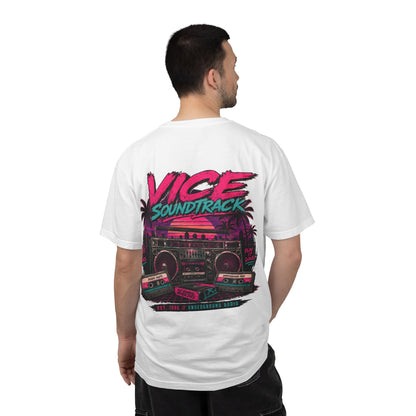 Vice Soundtrack Retro Streetwear T-Shirt – 80s Synthwave Boombox Graphic Tee, Cyberpunk Urban Apparel, Heavyweight Cotton Graphic Shirt