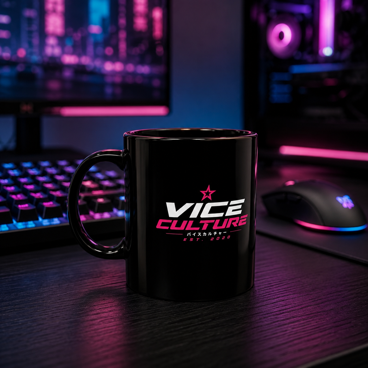 Vice Culture JDM Streetwear Black Ceramic Mug – Minimalist Car Culture Coffee Cup