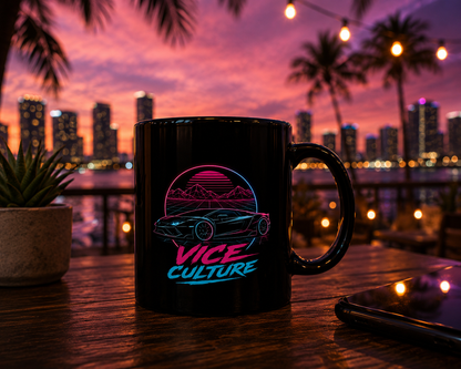 Vice Culture Neon Synthwave Car Black Ceramic Mug – Cyberpunk & JDM Streetwear Coffee Cup