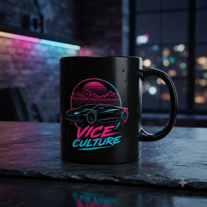 Vice Culture Neon Synthwave Car Black Ceramic Mug – Cyberpunk & JDM Streetwear Coffee Cup