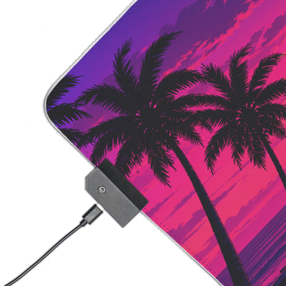 Vice City Sunset Retro Gaming Mouse Pad – Extended RGB Desk Mat, Synthwave Cyberpunk Supercar Aesthetics, Large Desk Pad