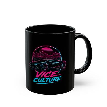 Vice Culture Neon Synthwave Car Black Ceramic Mug – Cyberpunk & JDM Streetwear Coffee Cup