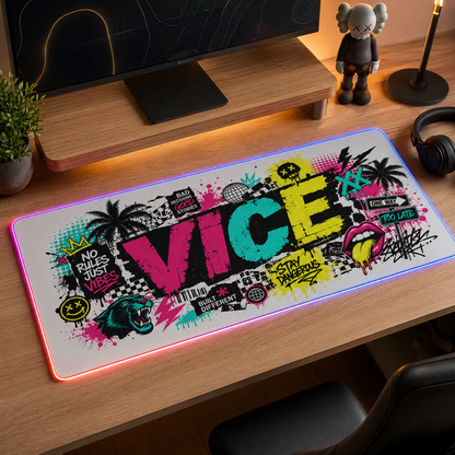 Vice City Streetwear Graffiti Gaming Mouse Pad – Extended RGB Desk Mat, Urban Street Art Gamer Setup, Cyberpunk Large Mousepad
