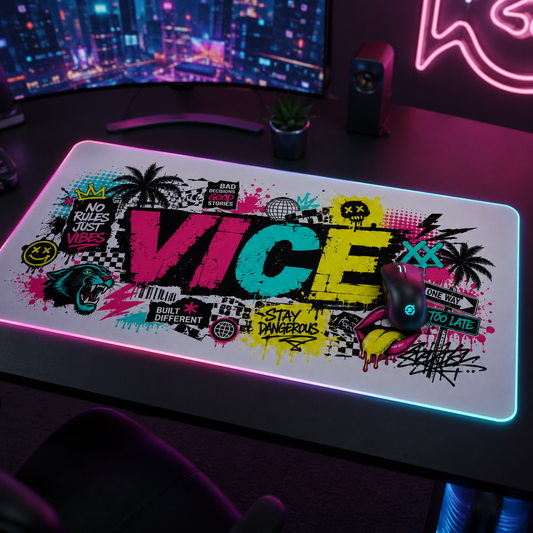 Vice City Streetwear Graffiti Gaming Mouse Pad – Extended RGB Desk Mat, Urban Street Art Gamer Setup, Cyberpunk Large Mousepad