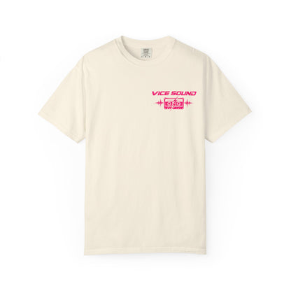 Vice Soundtrack Retro Streetwear T-Shirt – 80s Synthwave Boombox Graphic Tee, Cyberpunk Urban Apparel, Heavyweight Cotton Graphic Shirt