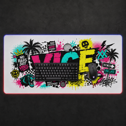 Vice City Streetwear Graffiti Gaming Mouse Pad – Extended RGB Desk Mat, Urban Street Art Gamer Setup, Cyberpunk Large Mousepad