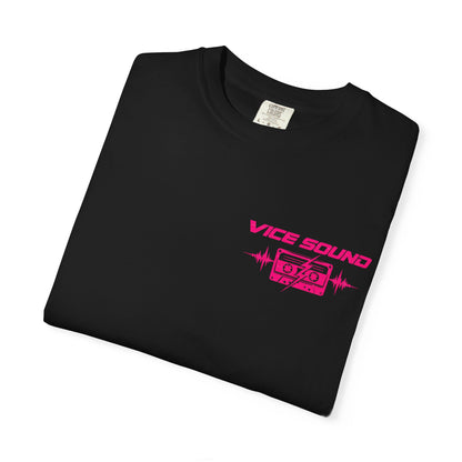 Vice Soundtrack Retro Streetwear T-Shirt – 80s Synthwave Boombox Graphic Tee, Cyberpunk Urban Apparel, Heavyweight Cotton Graphic Shirt