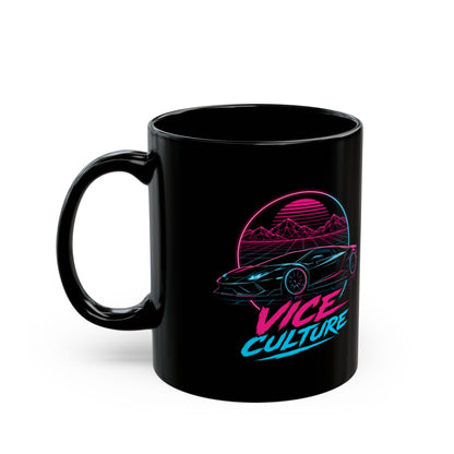Vice Culture Neon Synthwave Car Black Ceramic Mug – Cyberpunk & JDM Streetwear Coffee Cup
