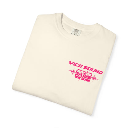 Vice Soundtrack Retro Streetwear T-Shirt – 80s Synthwave Boombox Graphic Tee, Cyberpunk Urban Apparel, Heavyweight Cotton Graphic Shirt