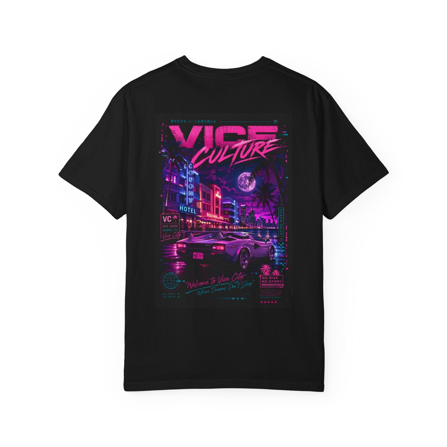 Vice Culture Oversized Neon Streetwear T-Shirt – Retro Cyberpunk City Back Print