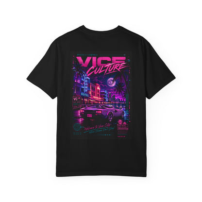 Vice Culture Oversized Neon Streetwear T-Shirt – Retro Cyberpunk City Back Print
