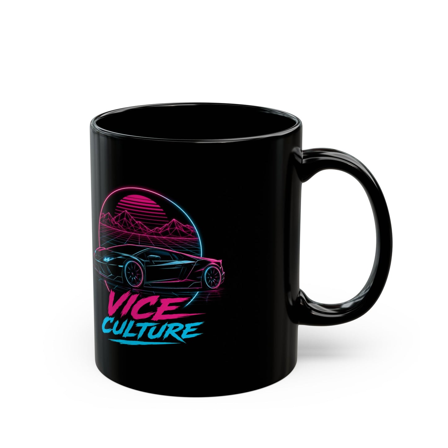 Vice Culture Neon Synthwave Car Black Ceramic Mug – Cyberpunk & JDM Streetwear Coffee Cup
