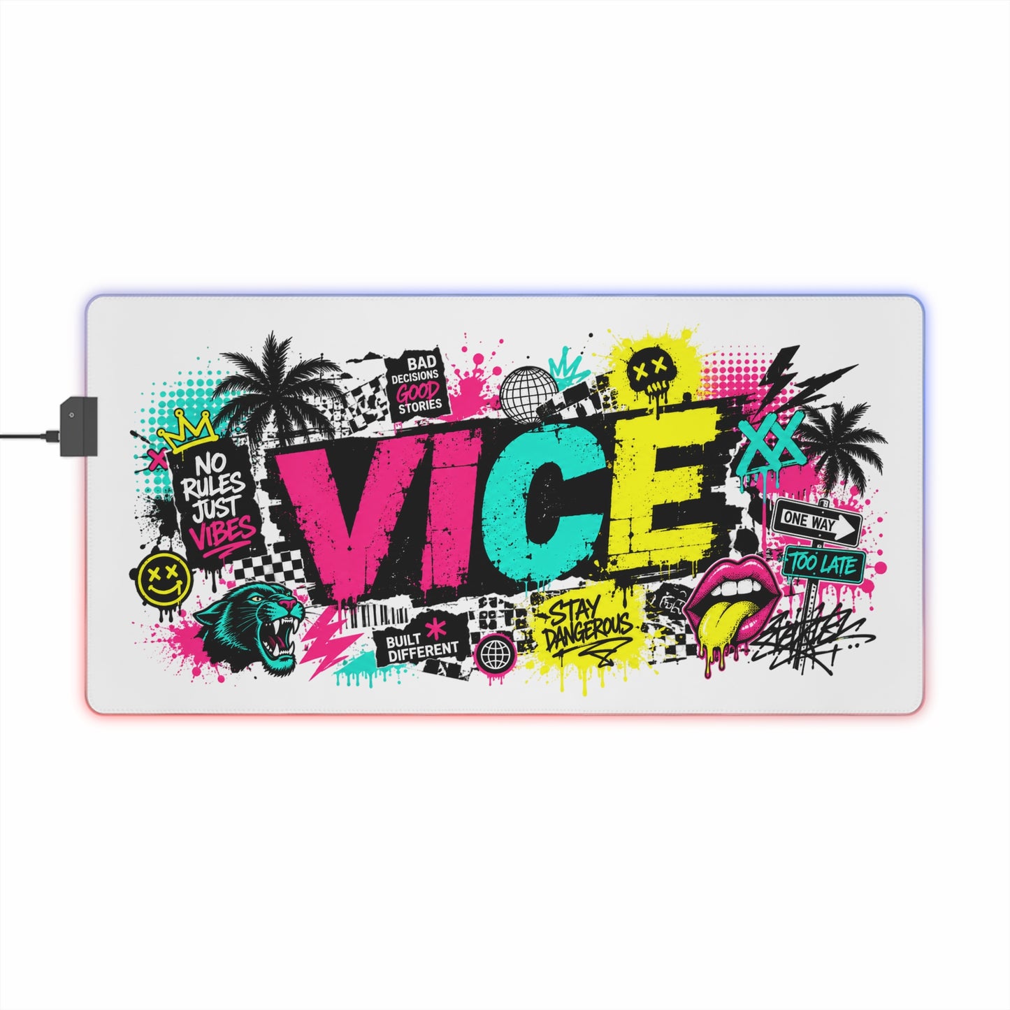 Vice City Streetwear Graffiti Gaming Mouse Pad – Extended RGB Desk Mat, Urban Street Art Gamer Setup, Cyberpunk Large Mousepad