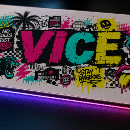 Vice City Streetwear Graffiti Gaming Mouse Pad – Extended RGB Desk Mat, Urban Street Art Gamer Setup, Cyberpunk Large Mousepad