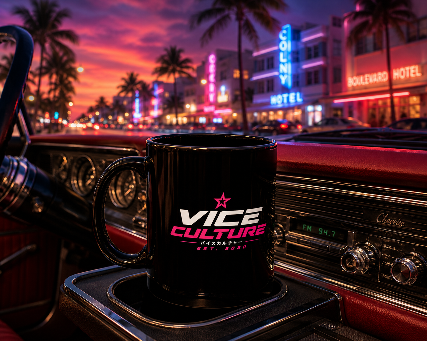 Vice Culture JDM Streetwear Black Ceramic Mug – Minimalist Car Culture Coffee Cup