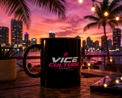 Vice Culture JDM Streetwear Black Ceramic Mug – Minimalist Car Culture Coffee Cup